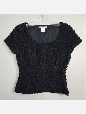 Vintage Georges Rech Black Rosette Blouse, Size 38 ~ VGUC